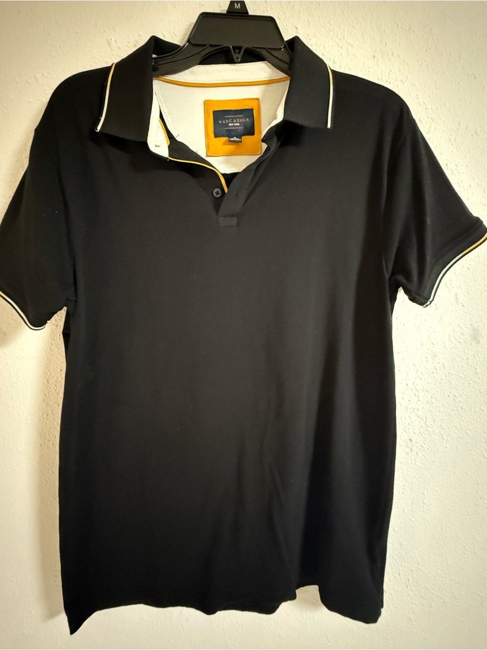 Men's Black Polo with White and Yellow Contrast Trim